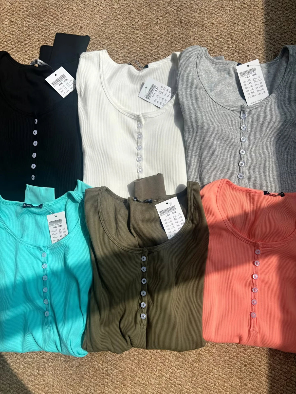 Button-Detail Long-Sleeve Crewneck Top