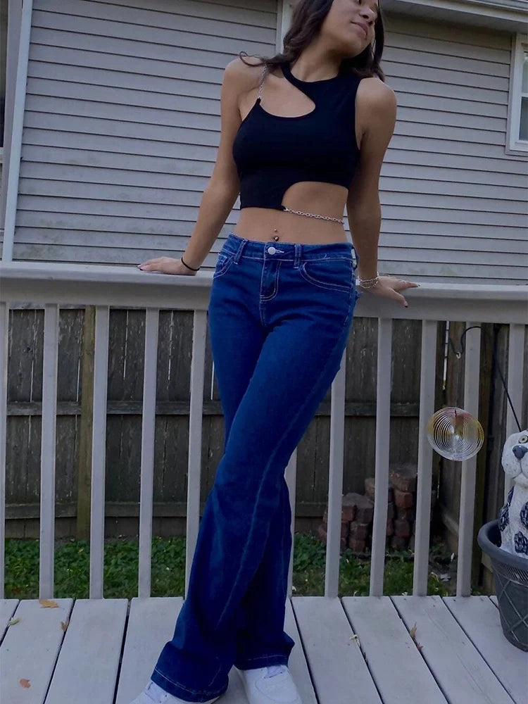 Women's Cut-Out Ribbed Knit Crop Top with Chain Detail