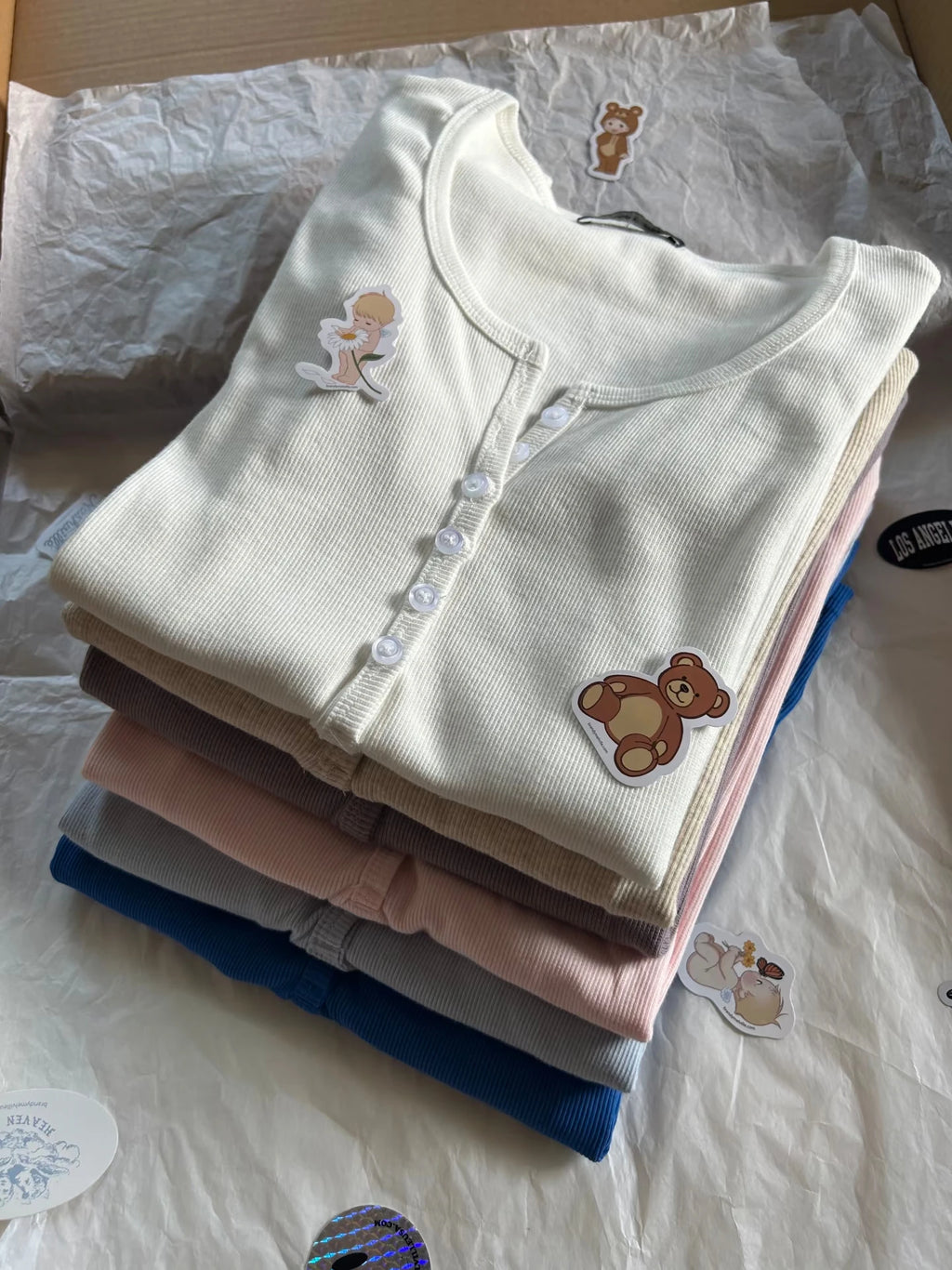 Button-Detail Long-Sleeve Crewneck Top