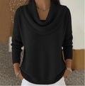 Draped-Neck Long-Sleeve Knit Sweater