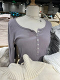 Button-Detail Long-Sleeve Crewneck Top