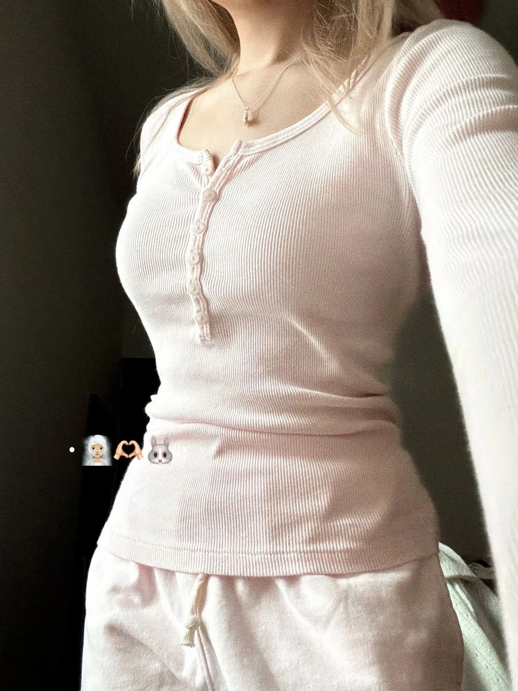 Button-Detail Long-Sleeve Crewneck Top