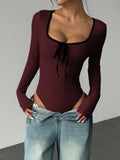 Color-Block Bow Detail Long-Sleeve Bodysuit