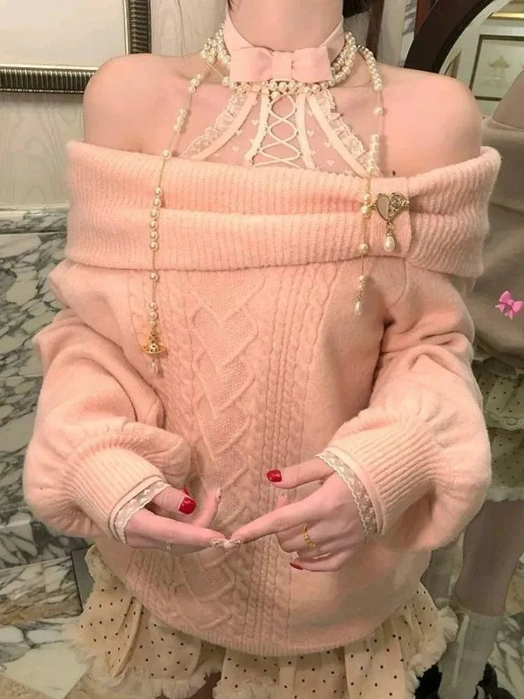 Preppy Bow-Detail Long-Sleeve Sweater