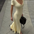 Ribbed V-Neck Slit Maxi Dress