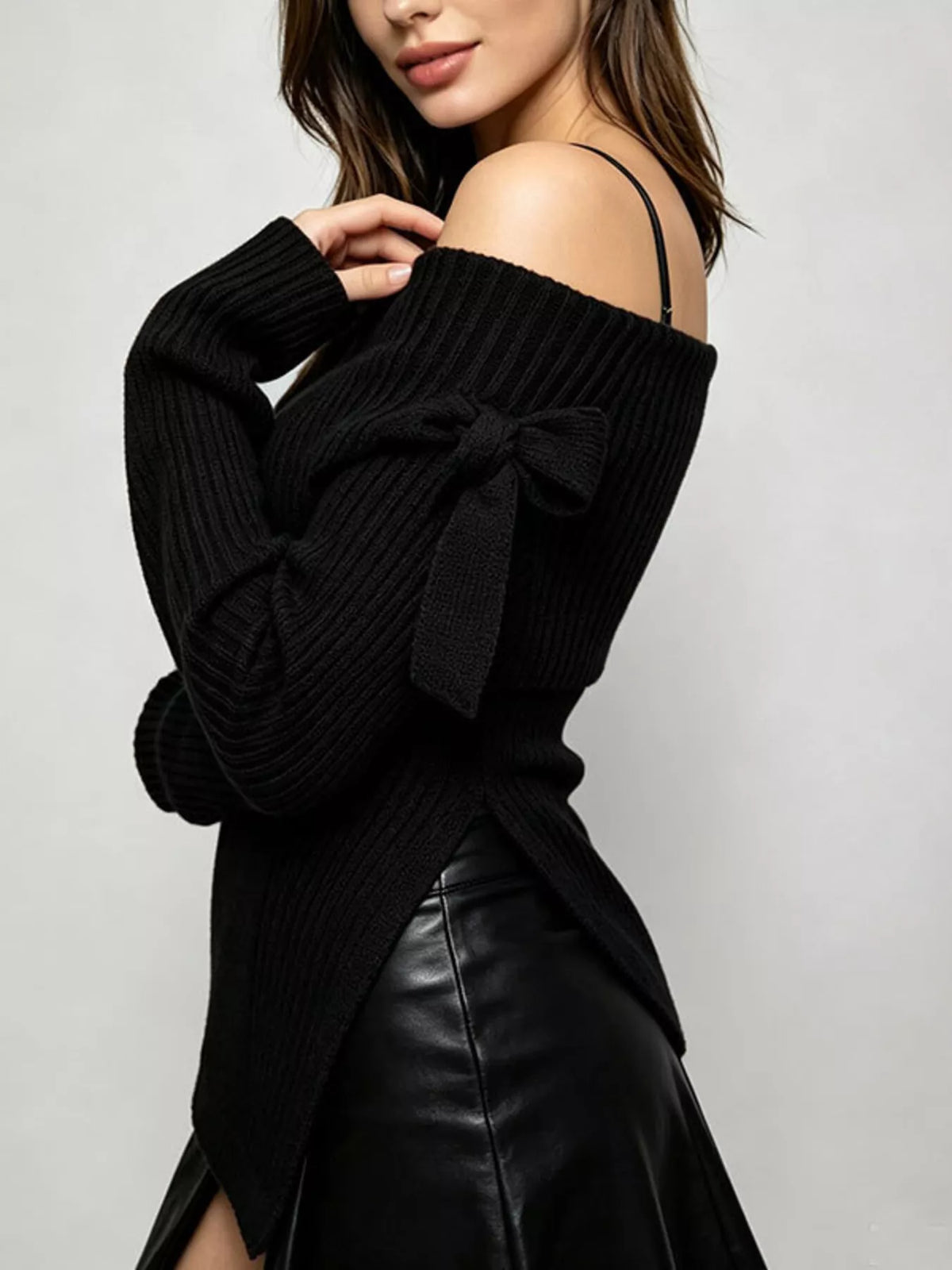 Off-Shoulder Ribbed Knit Top - Draped in Grace