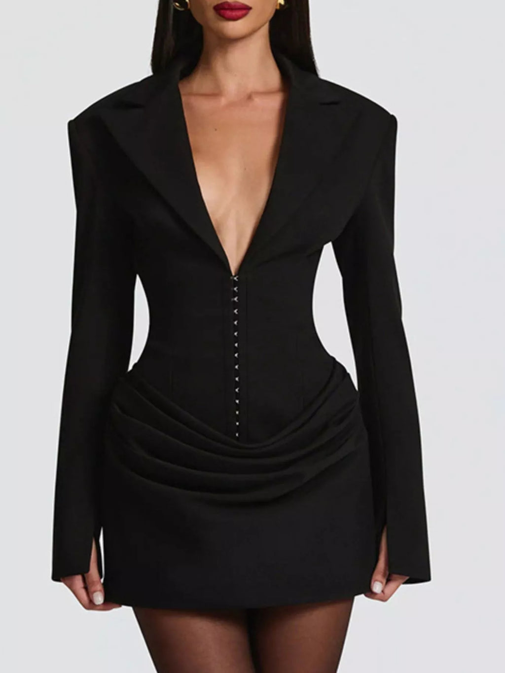 Full Size Blazer-Style Long Sleeve Mini Dress Plus Size - Draped in Grace