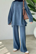 Dropped Shoulder Knit Sweater and Wide Leg Pants Set - Draped in Grace