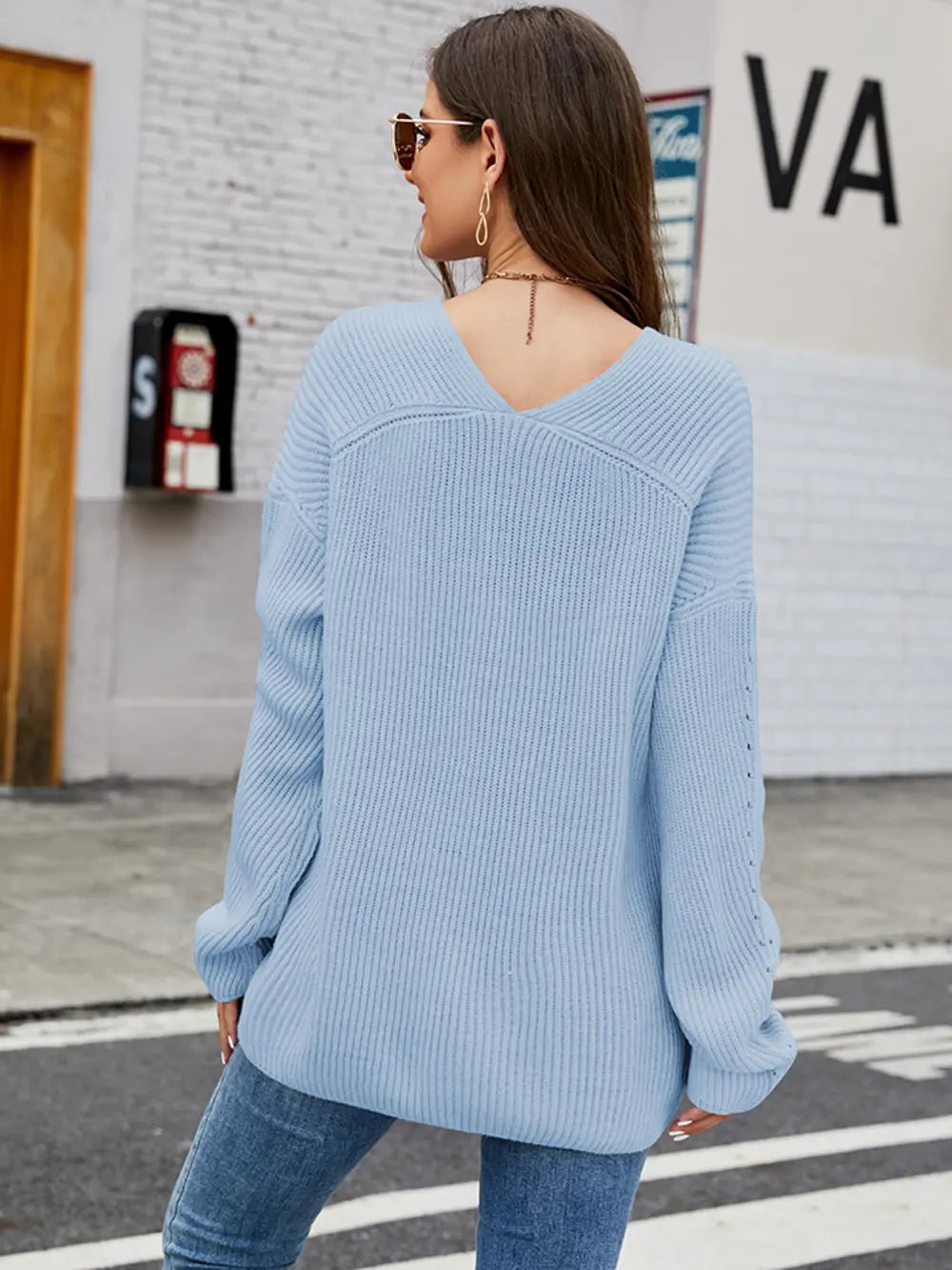Openwork Dropped Shoulder Long Sleeve Sweater - Draped in Grace