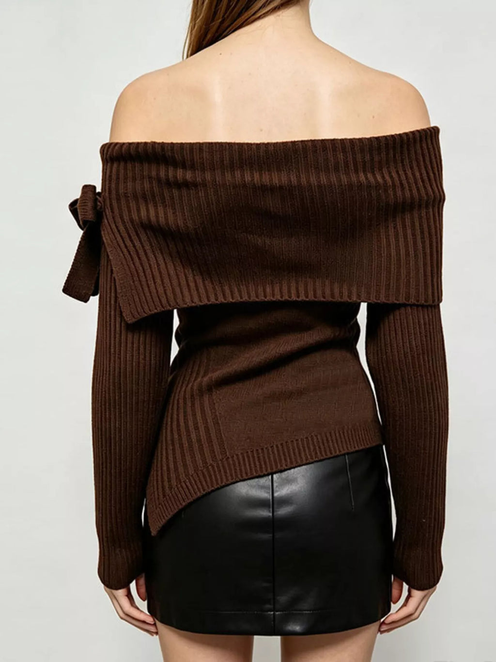 Off-Shoulder Ribbed Knit Top - Draped in Grace