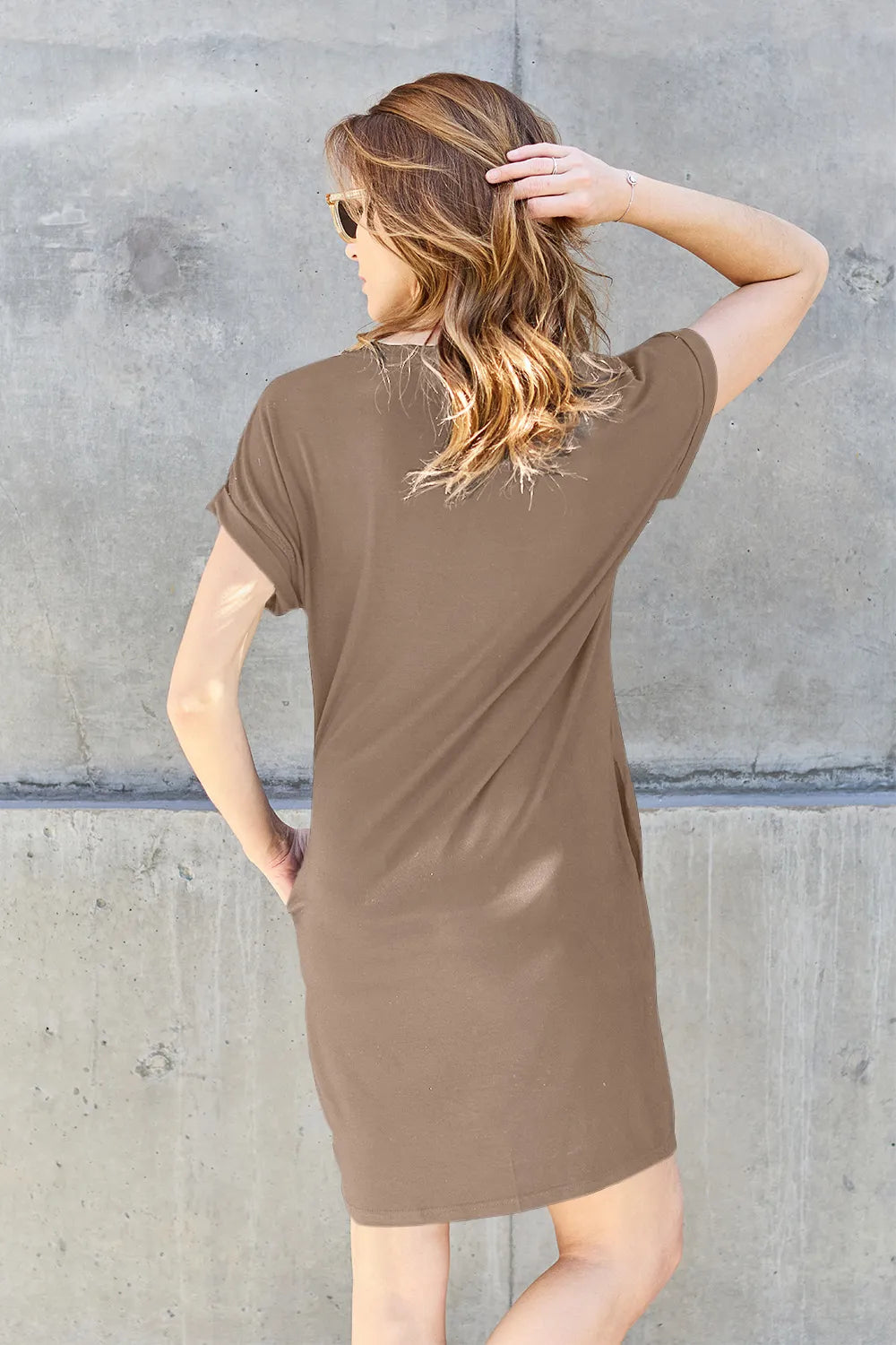 Basic Bae Full Size Round Neck Short Sleeve Dress with Pockets - Draped in Grace