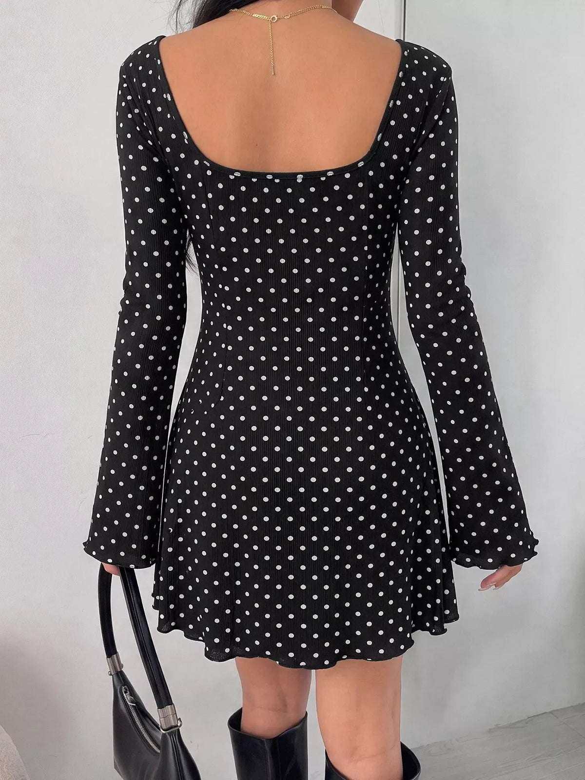Polka Dot Lace Trimmed V-Neck Mini Dress - Draped in Grace