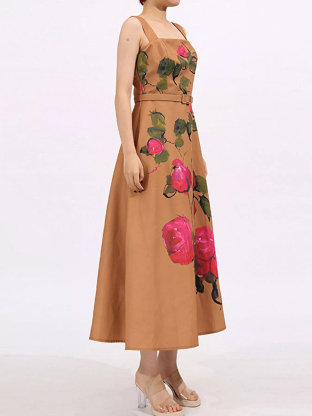 Floral Print Square Neck Midi Dress - Draped in Grace