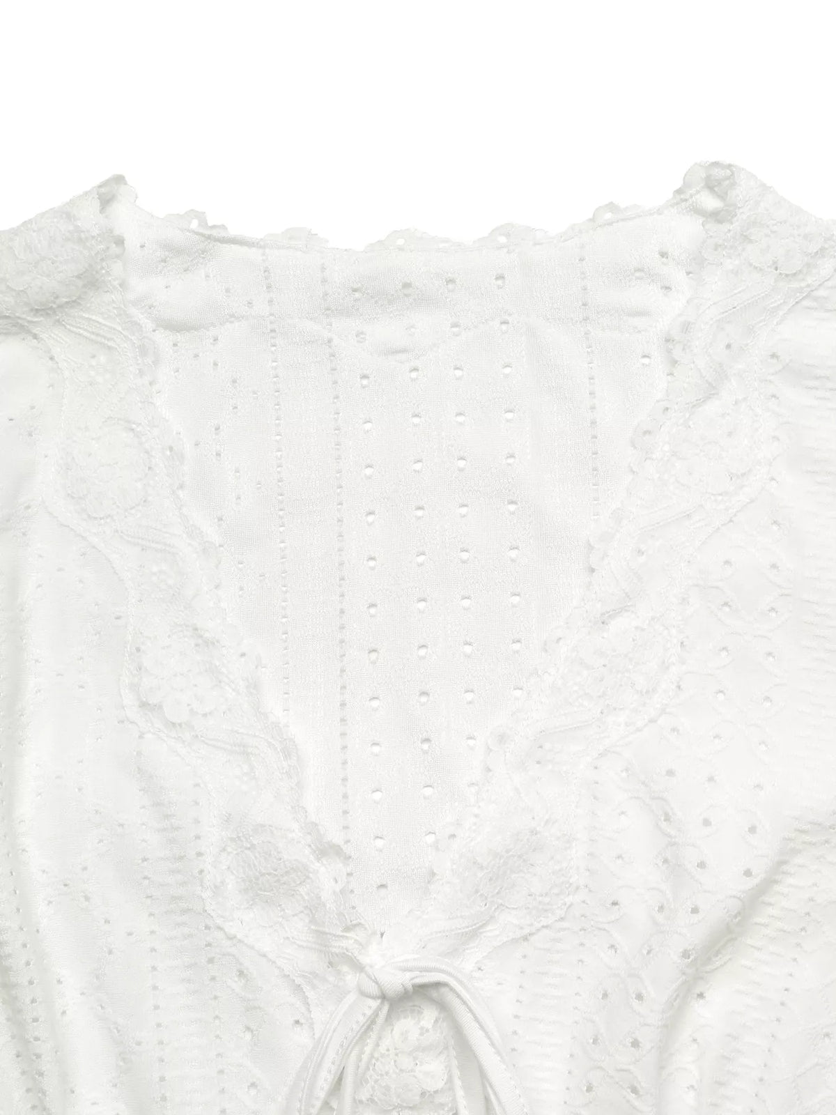 Eyelet V-Neck Long Sleeve T-Shirt - Draped in Grace