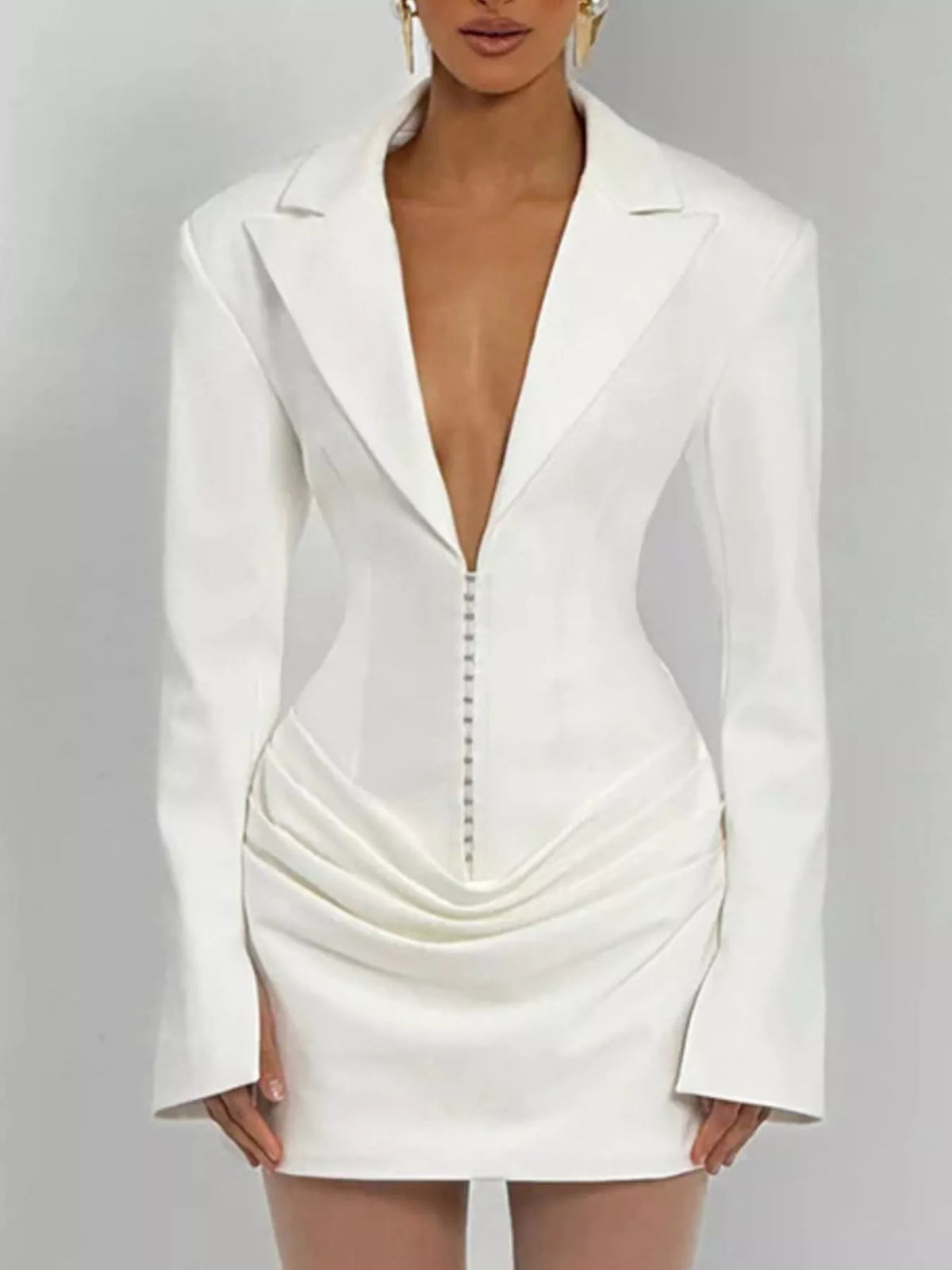 Full Size Blazer-Style Long Sleeve Mini Dress Plus Size - Draped in Grace