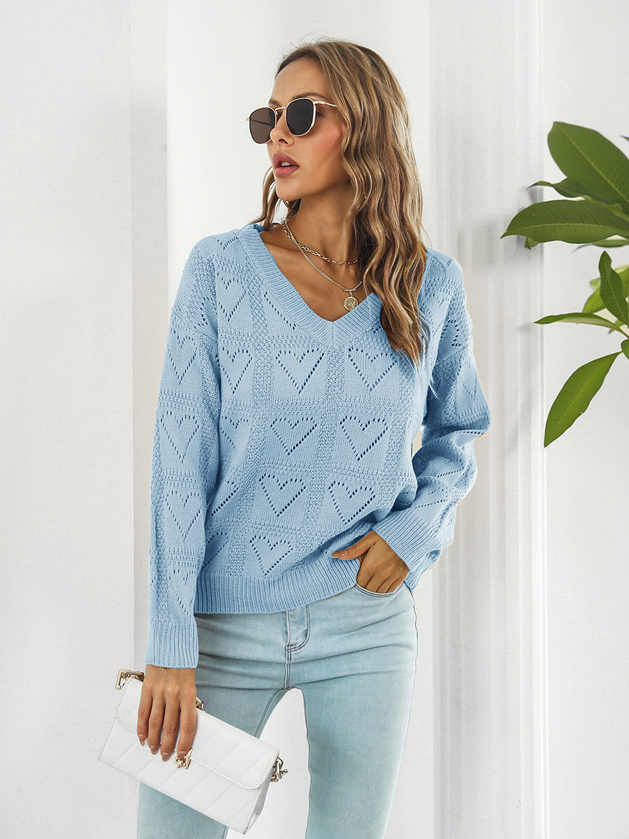 Openwork V-Neck Sweater - Draped in Grace