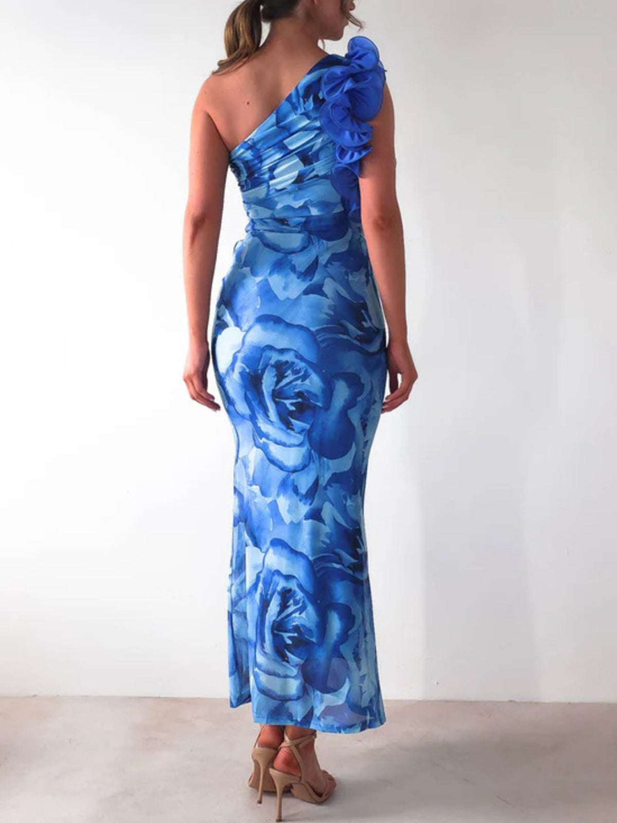 Floral Print One-Shoulder Maxi Dress - Draped in Grace