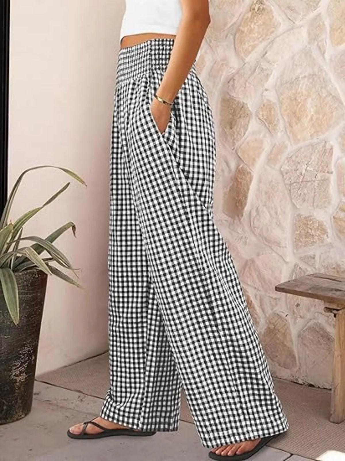Gingham Wide-Leg Pants - Draped in Grace