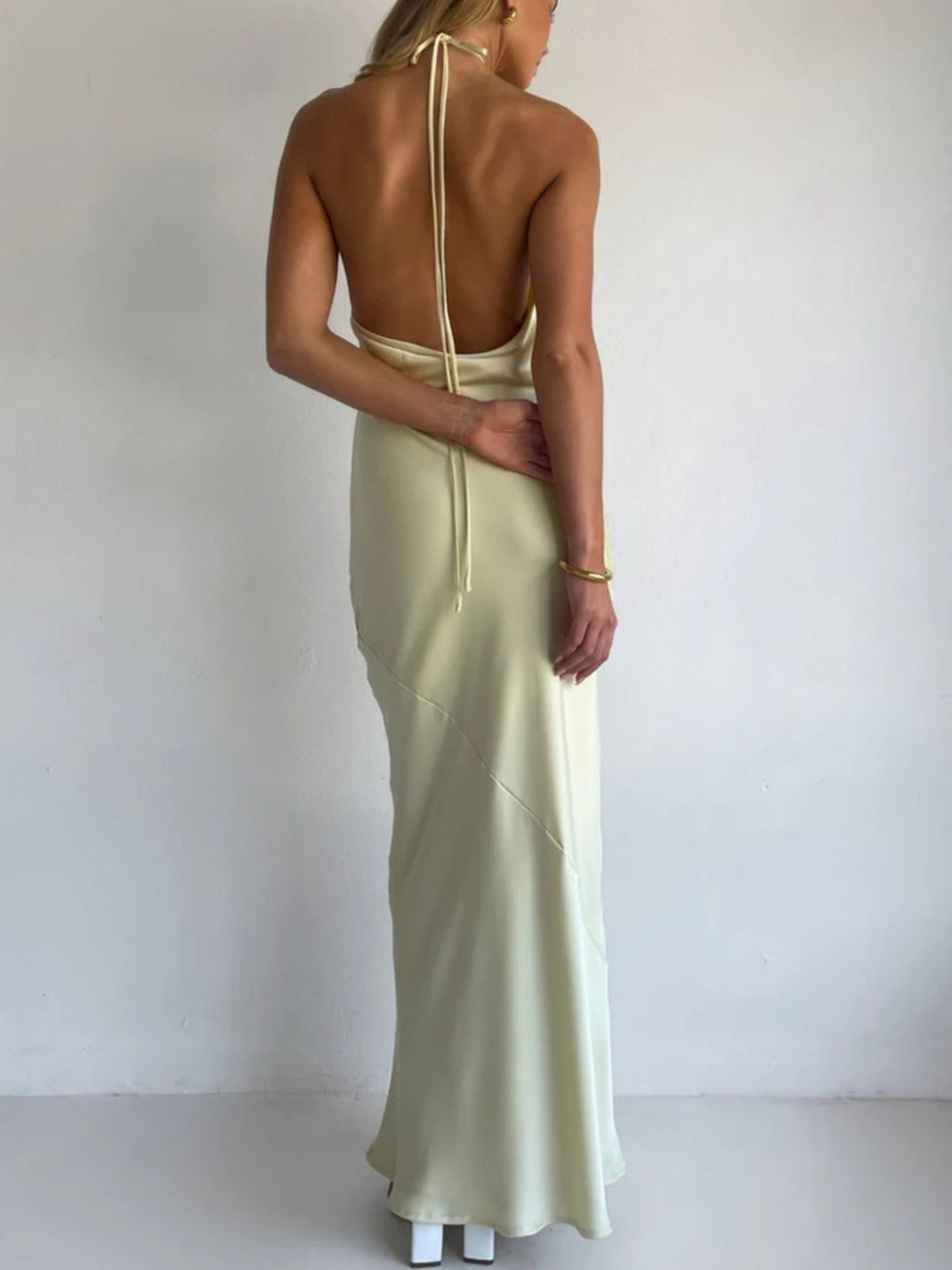 Halter Neck Satin Maxi Dress - Draped in Grace