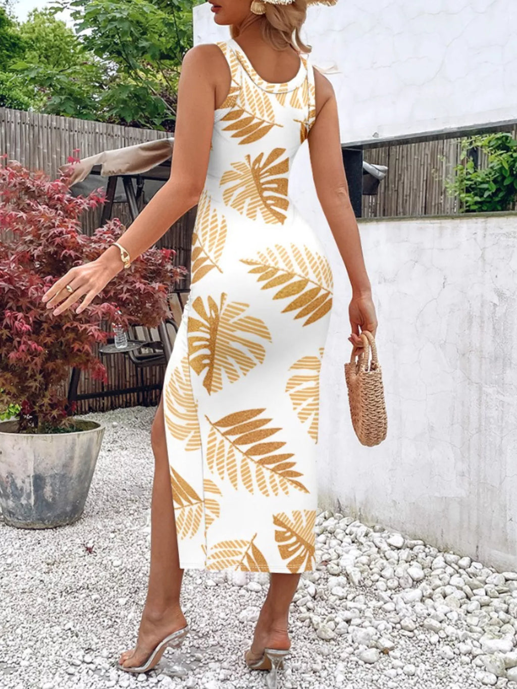 Ruched Slit Sleeveless Midi Dress - Draped in Grace