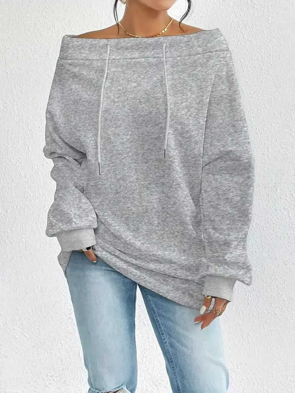 Off-Shoulder Drawstring Sweatshirt - Draped in Grace