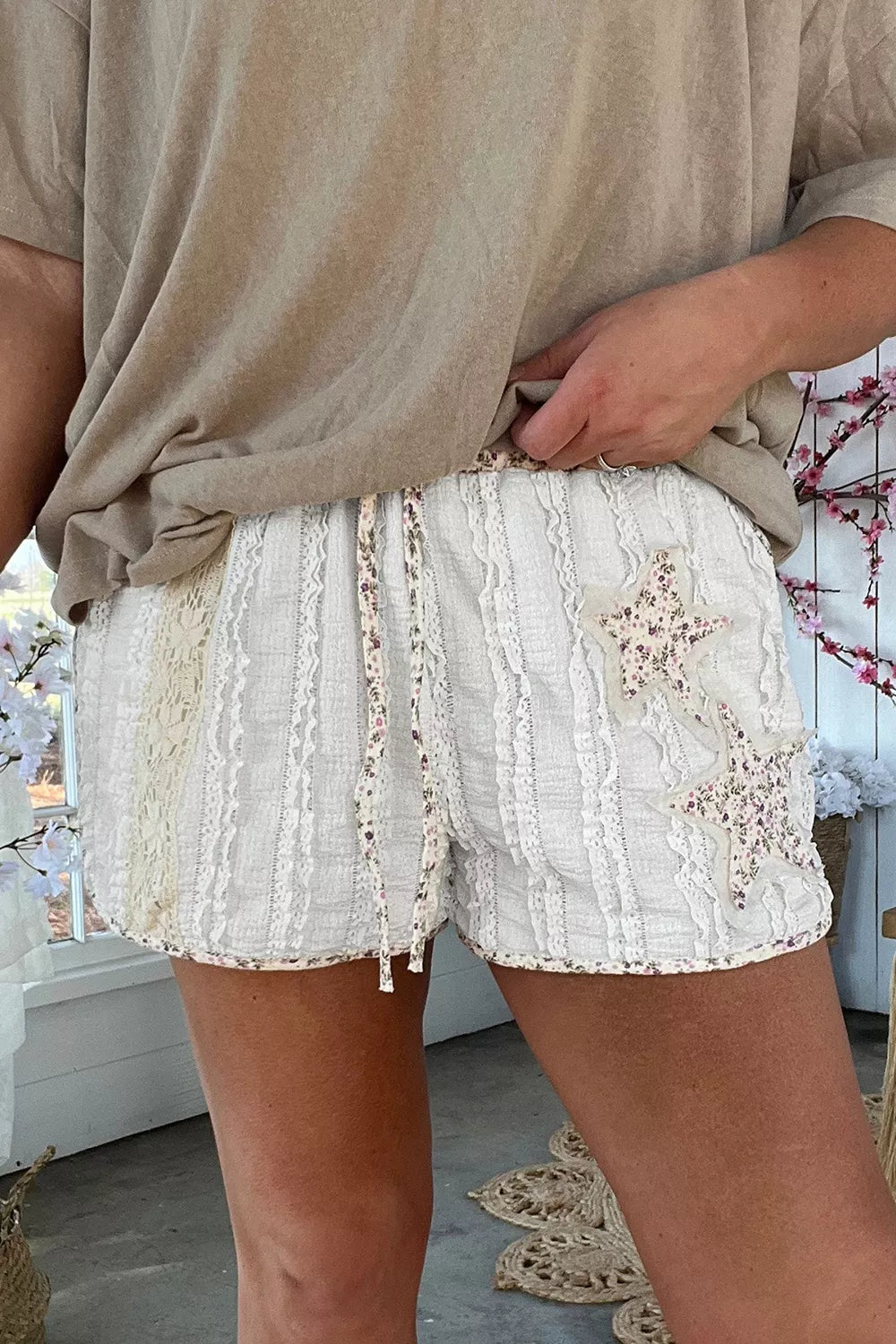 Star Patch Lace Trim Shorts - Draped in Grace