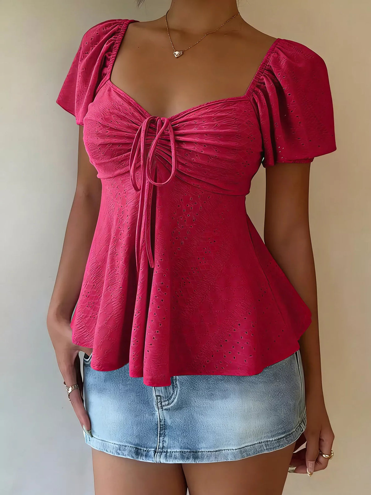 Sweetheart Neck Flutter Sleeve Top - Draped in Grace