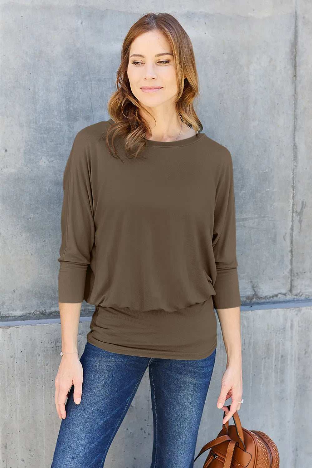 Basic Bae Full Size Round Neck Batwing Sleeve Top - Draped in Grace