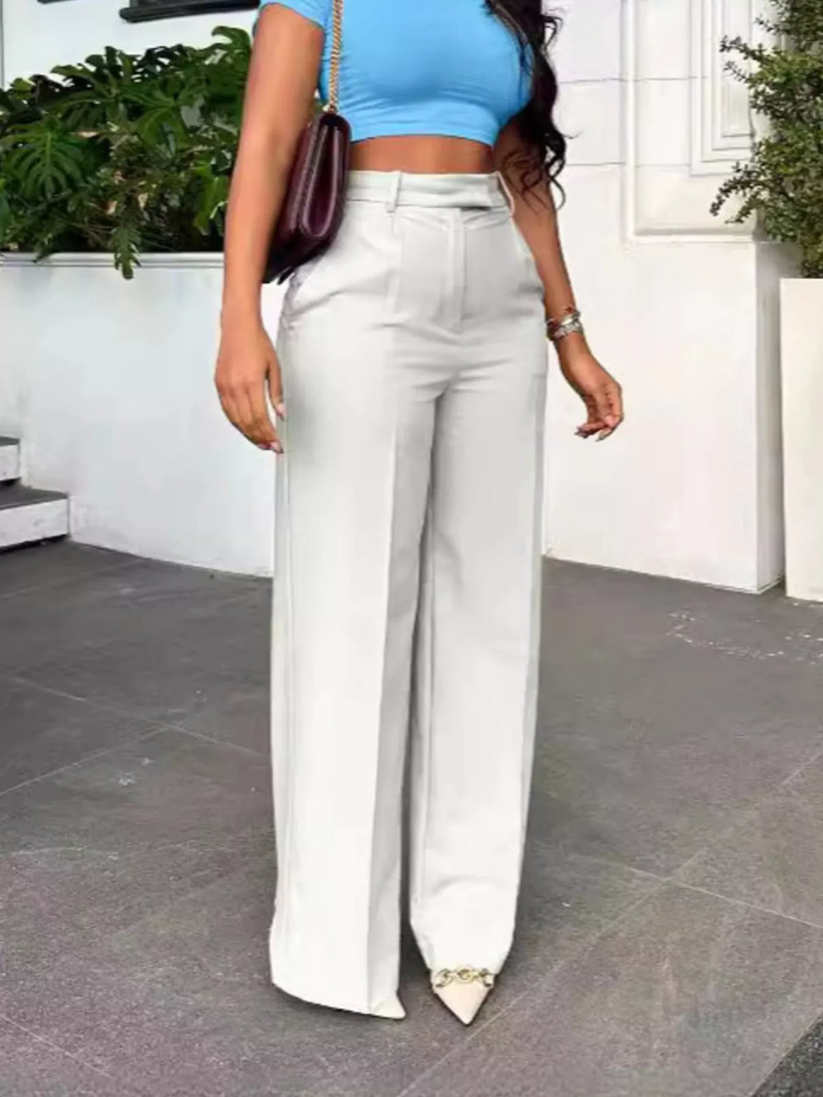 High-Waisted Wide-Leg Pants - Draped in Grace