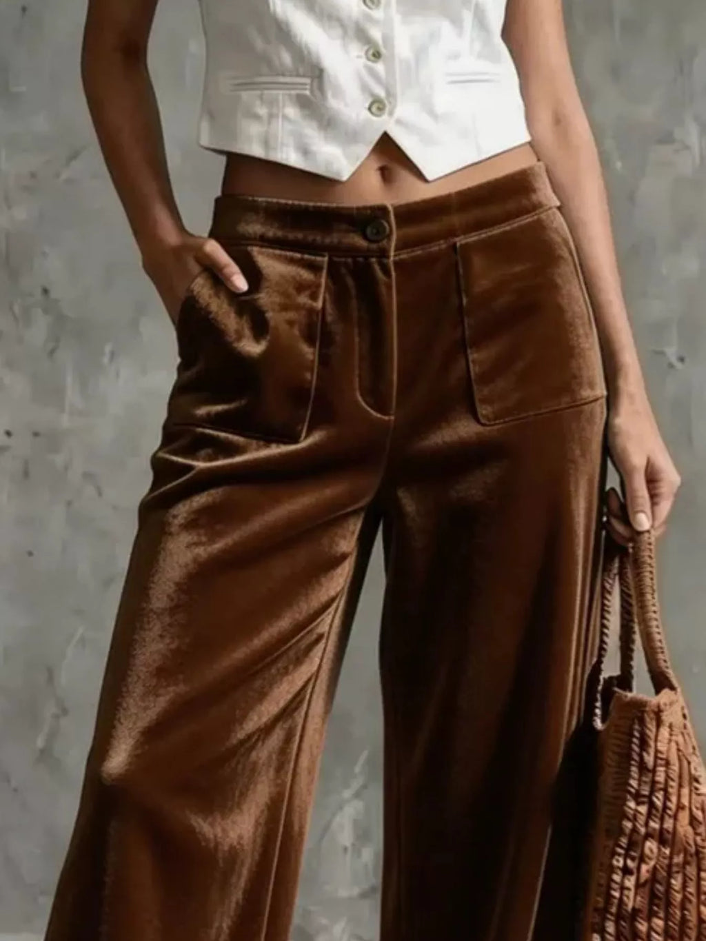 Full Size Velvet Wide-Leg Pants Plus Size - Draped in Grace