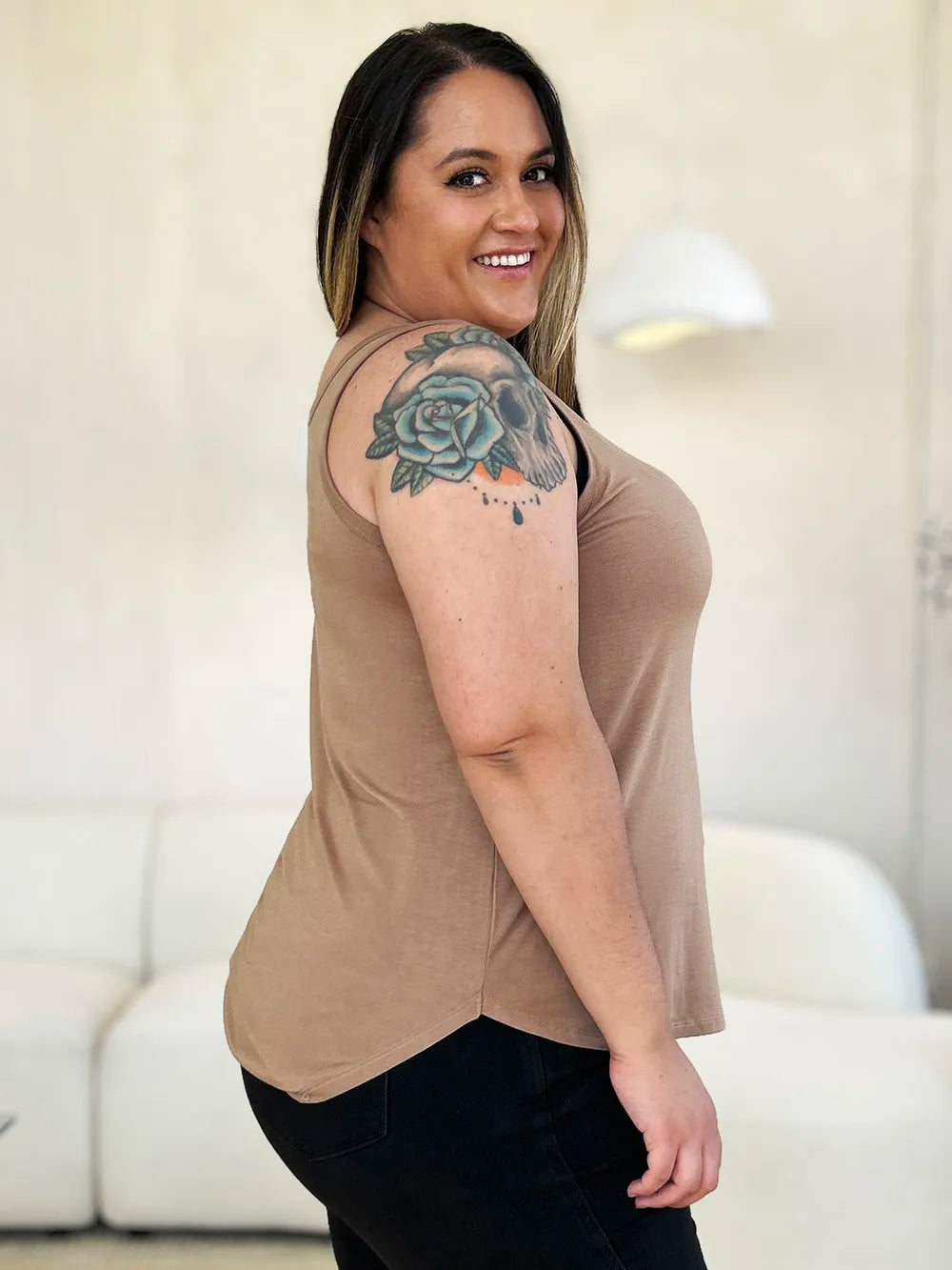 Basic Bae Full Size Round Neck Curved Hem Tank - Draped in Grace