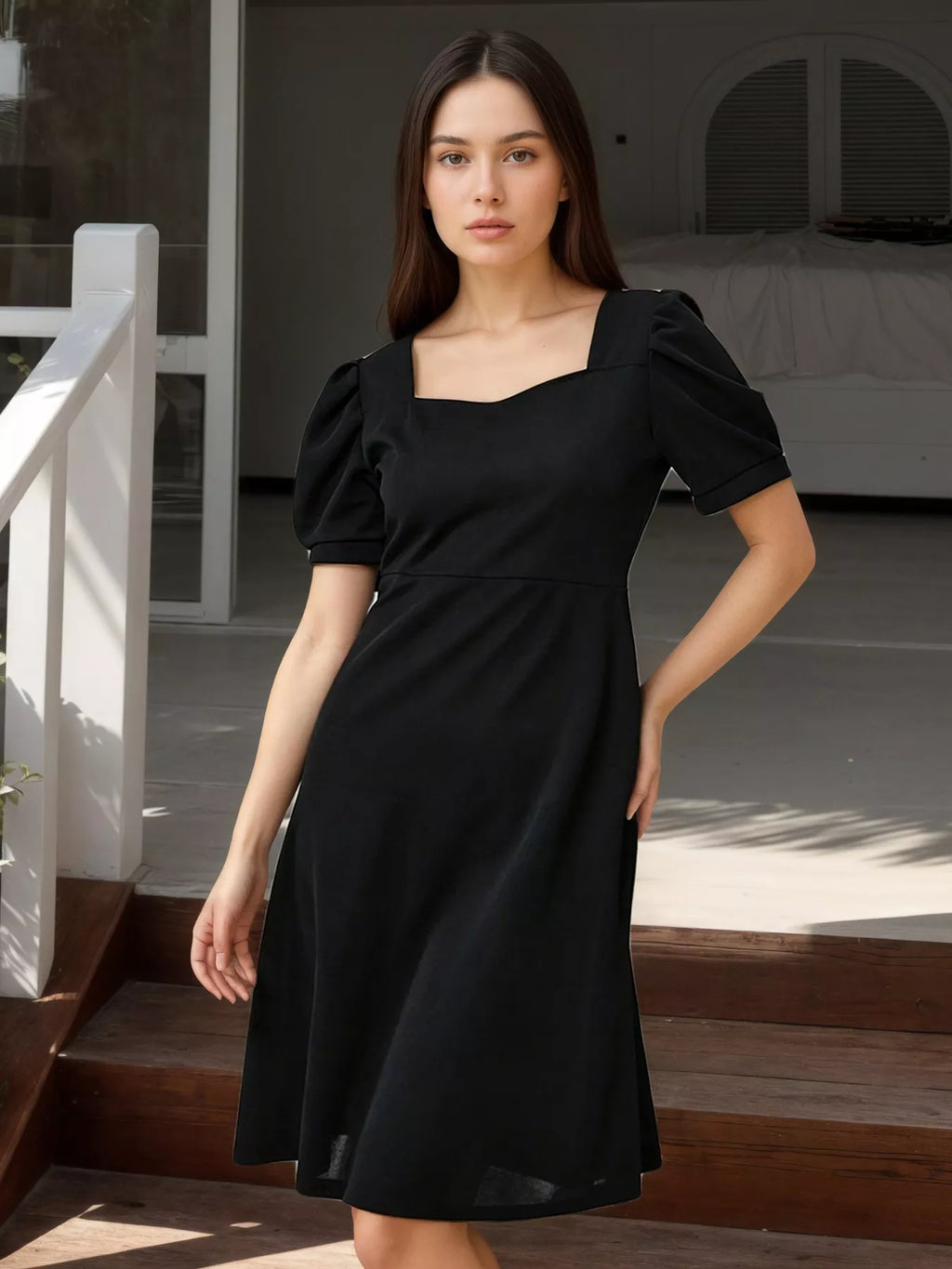 Puff Sleeve Bow Back Mini Dress - Draped in Grace