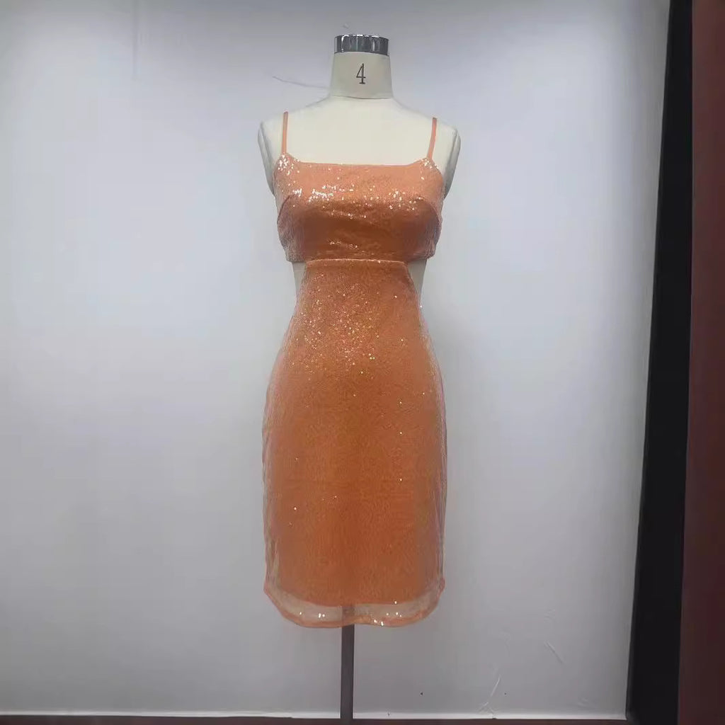 Sequin Backless Cutout Strap Bodycon Dress - Draped in Grace