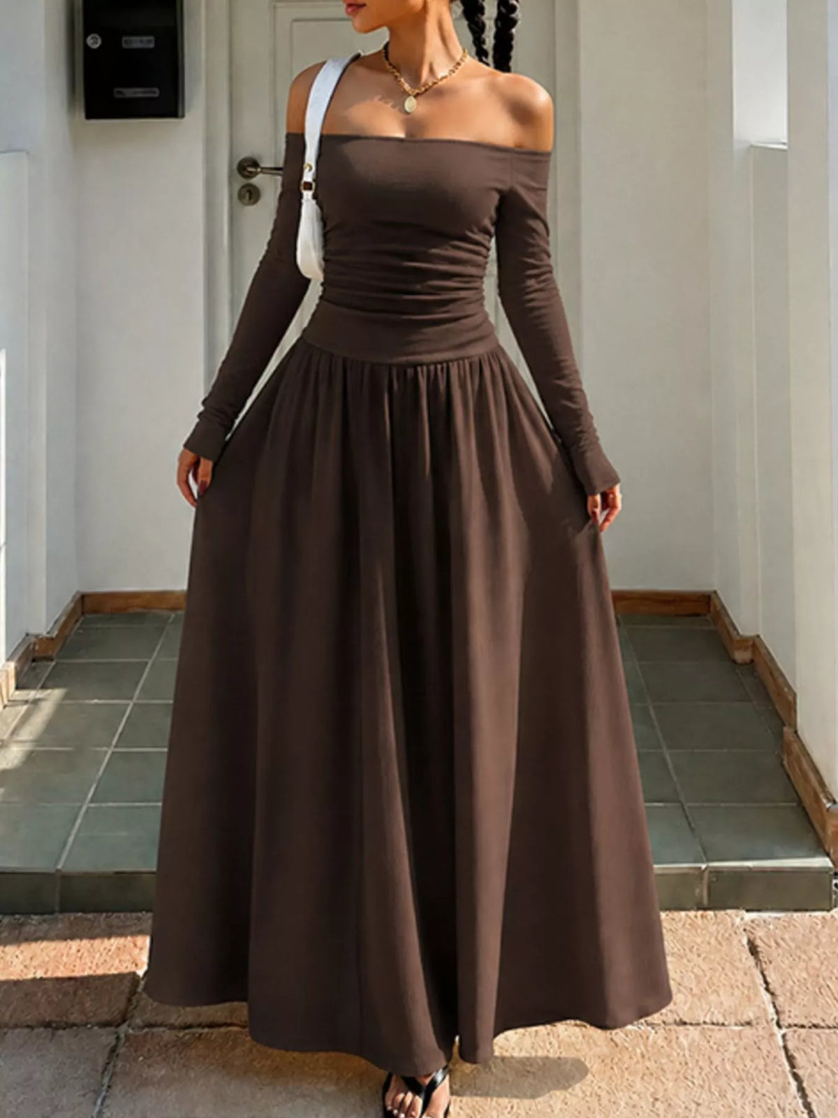 Off-the-Shoulder Maxi Dress - Draped in Grace