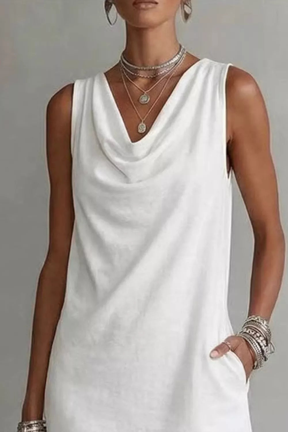 Casual Sleeveless Cowl Neck Mini Dress - Draped in Grace