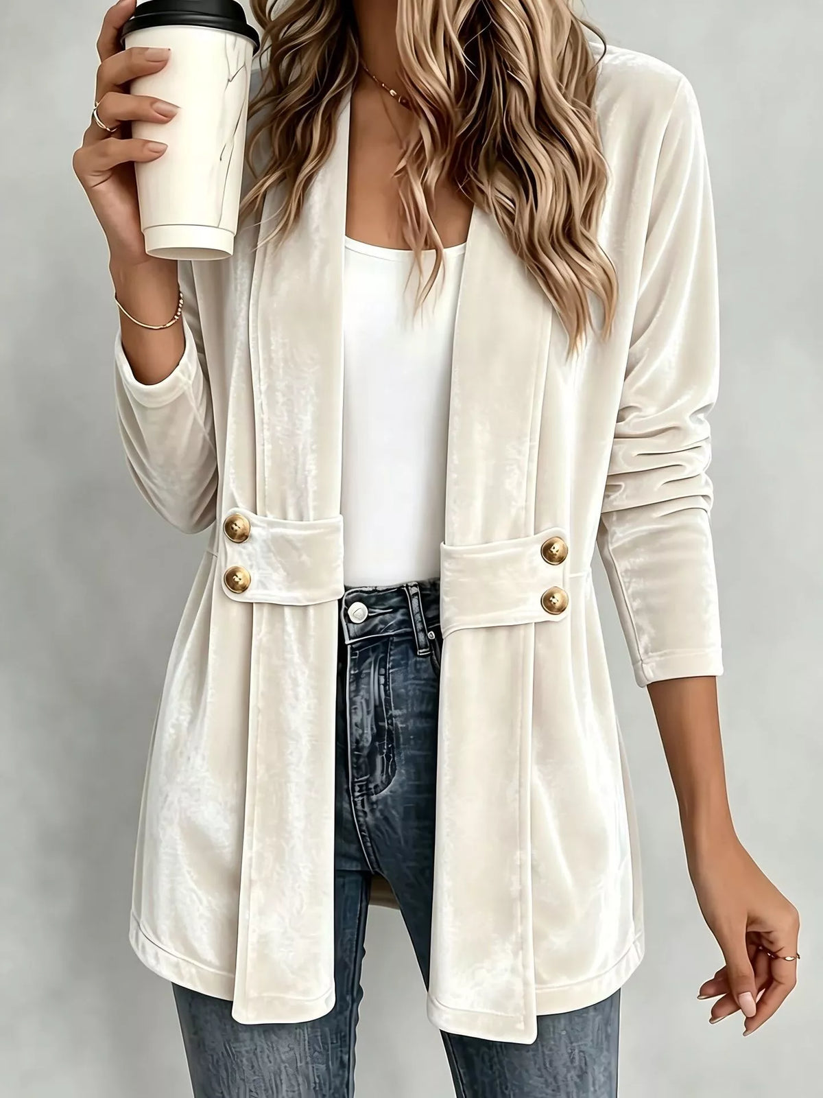 Elegant Velvet Open-Front Outerwear - Draped in Grace