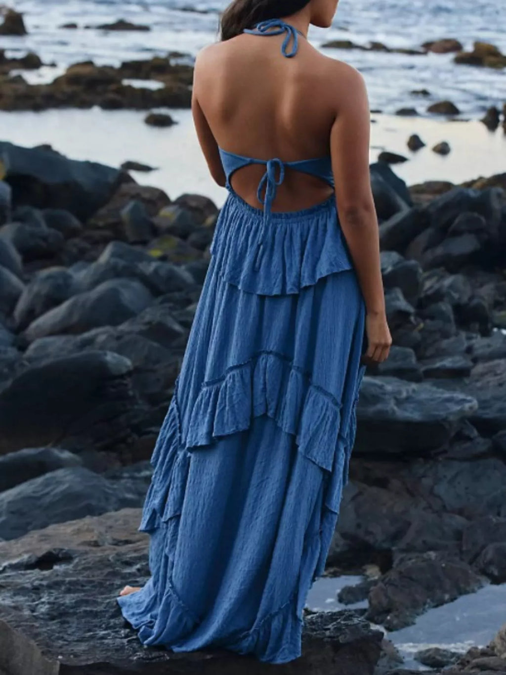 Ruffled Halter Neck Maxi Dress - Draped in Grace