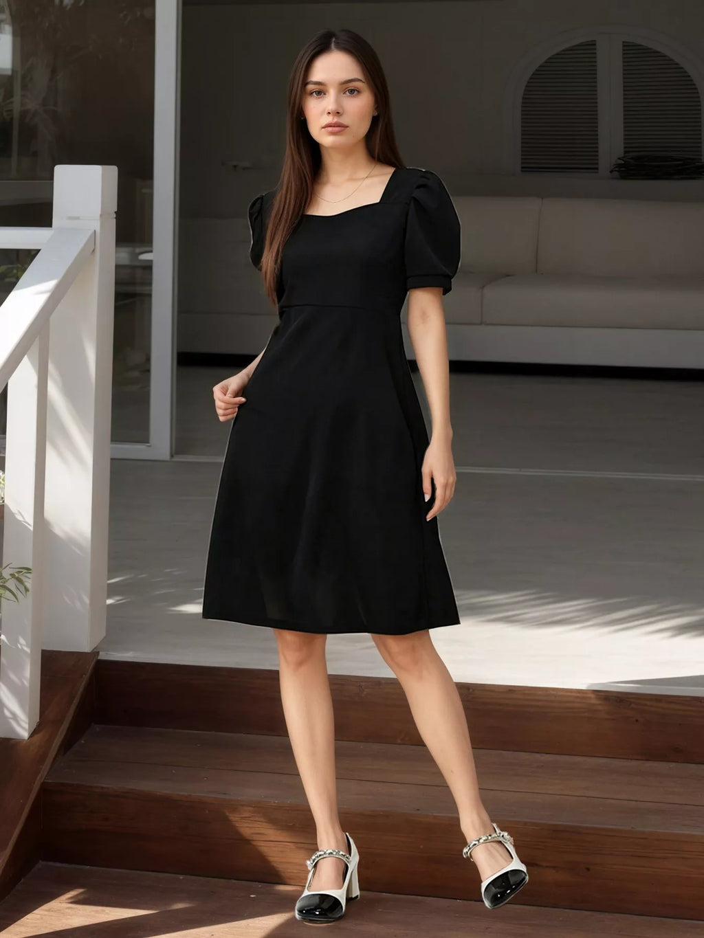 Puff Sleeve Bow Back Mini Dress - Draped in Grace