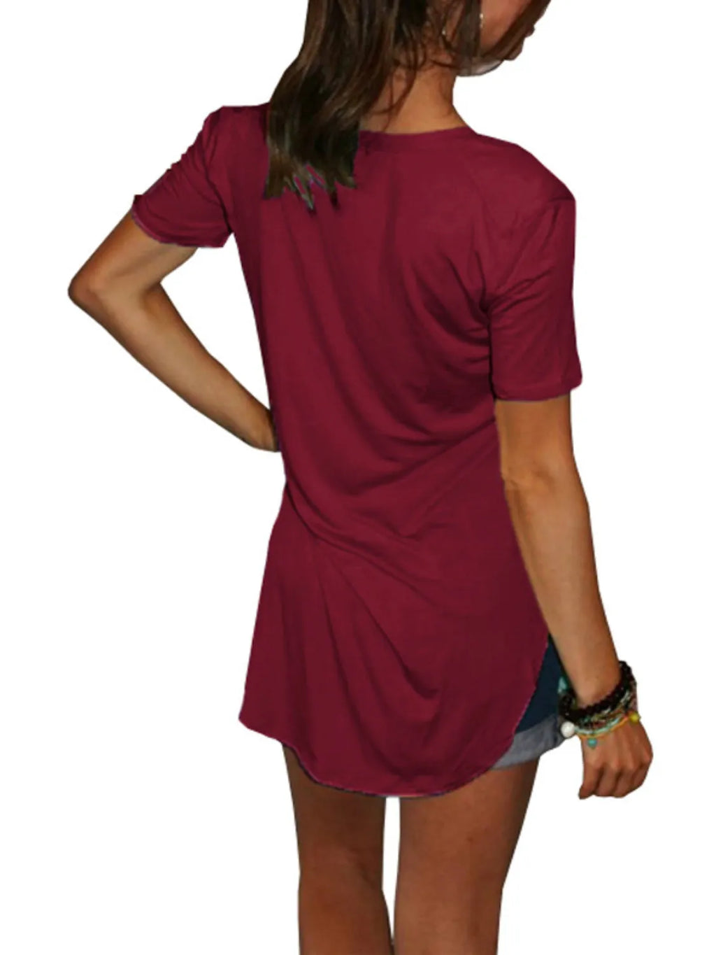 Full Size Solid V-Neck Short Sleeve T-Shirt Plus Size - Draped in Grace
