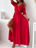 Slit Cold Shoulder Maxi Dress - Draped in Grace