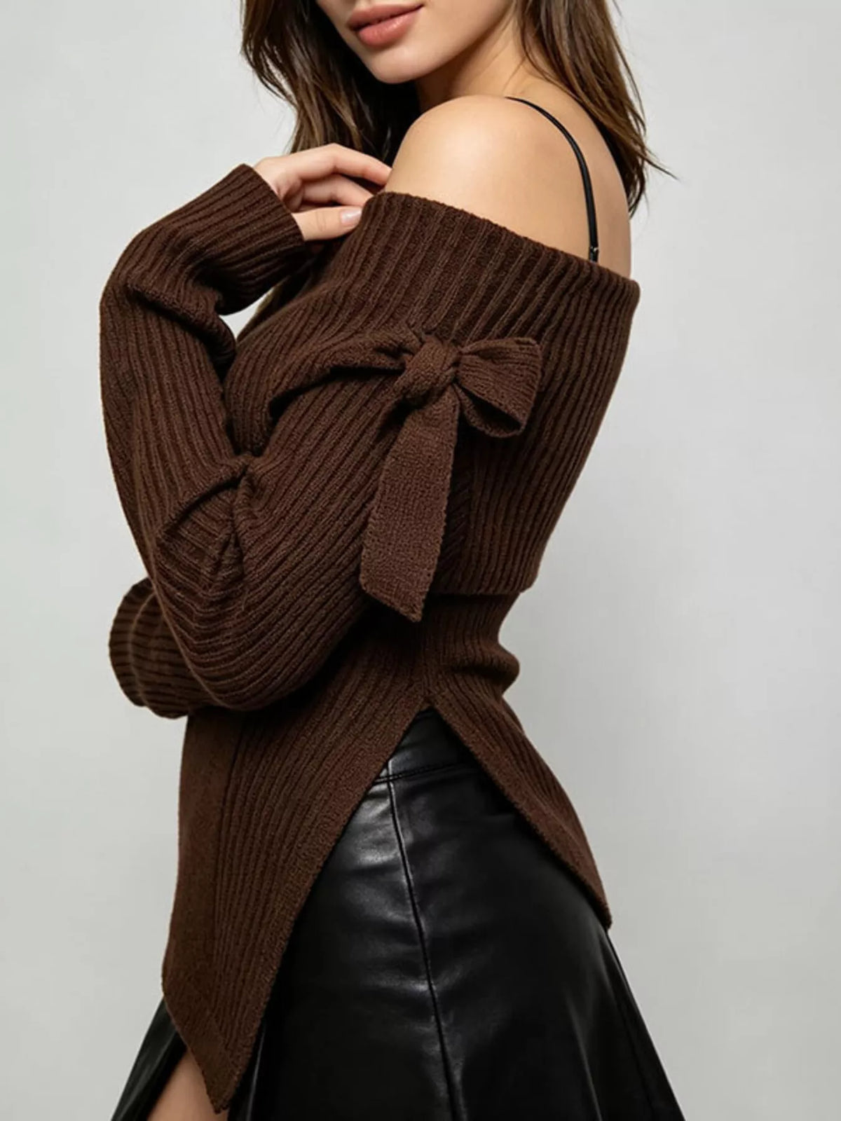 Off-Shoulder Ribbed Knit Top - Draped in Grace