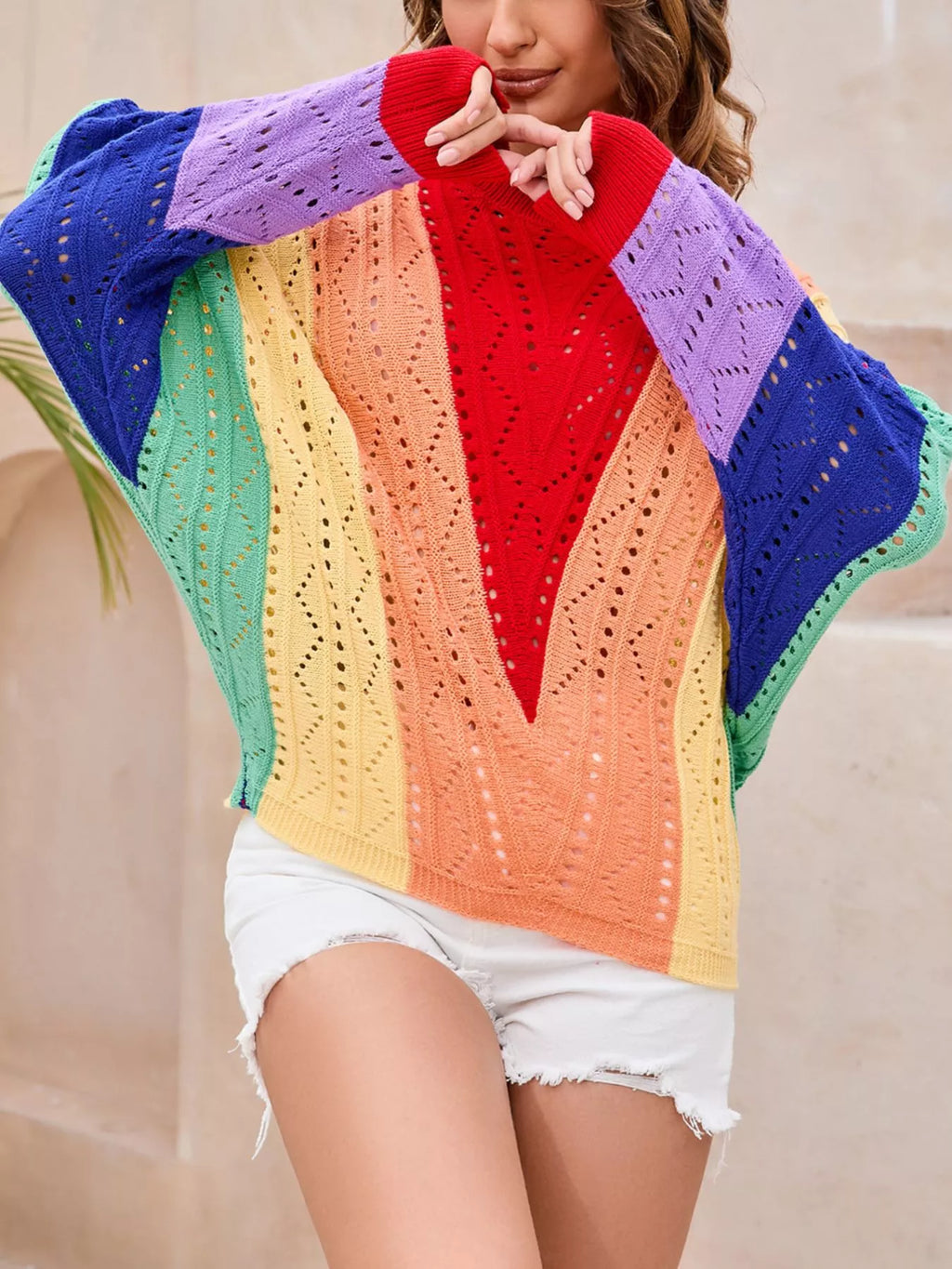 Color Block Openwork Sweater - Draped in Grace