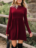 Frilled Neck Ribbed Knit Patchwork Long Sleeve Mini Dress - Draped in Grace