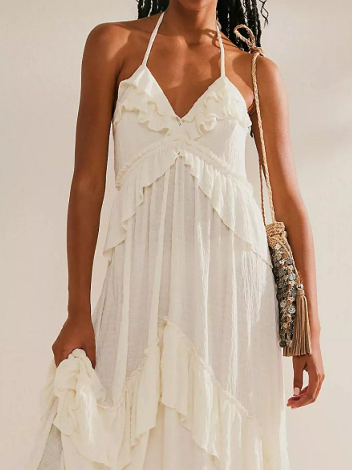 Ruffled Halter Neck Maxi Dress - Draped in Grace