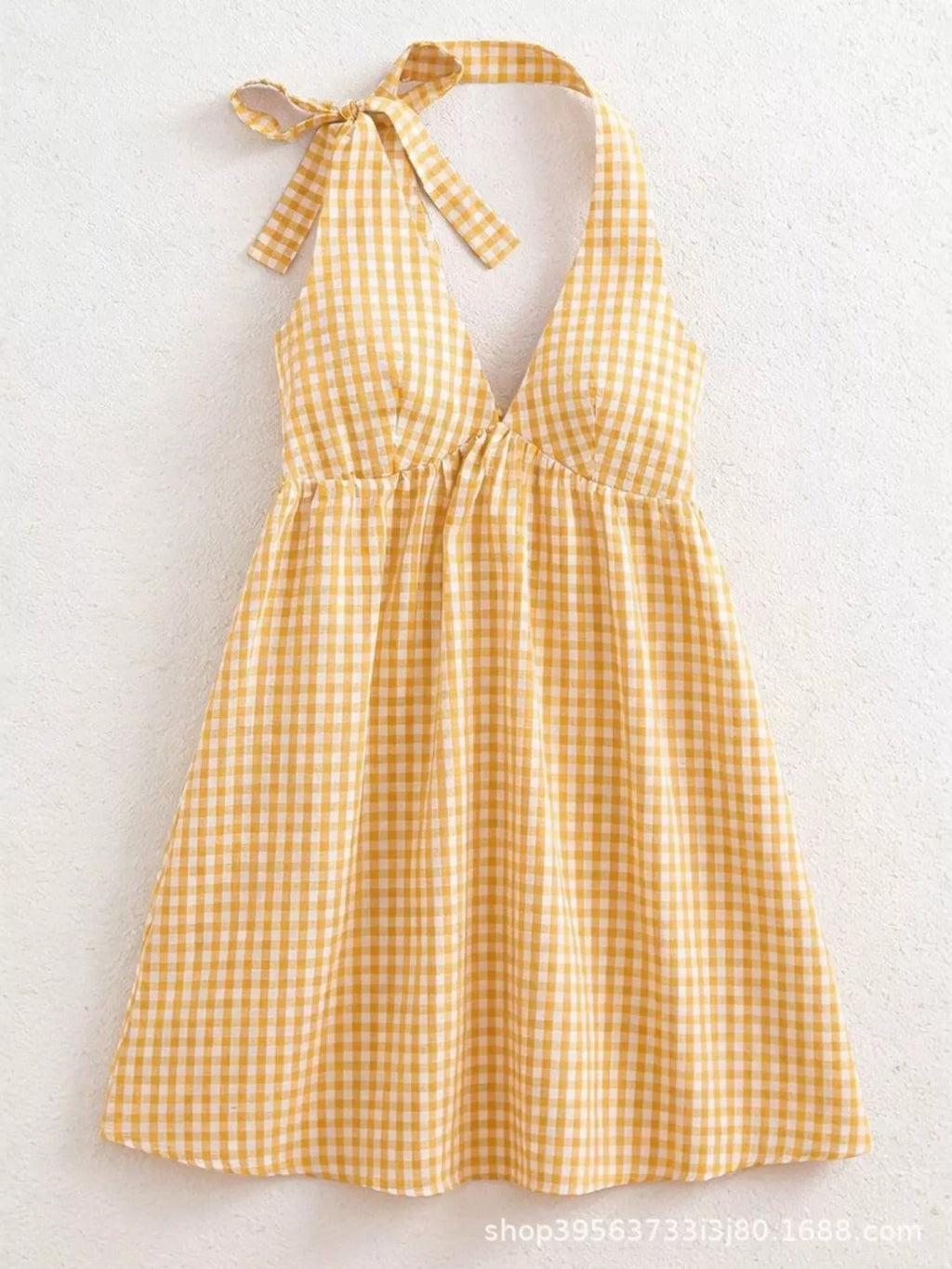 Gingham Tie-Shoulder Mini Dress - Draped in Grace