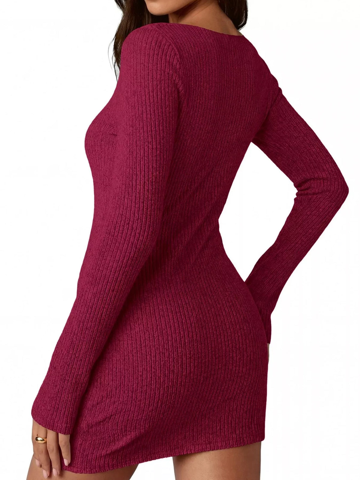 Ribbed Knit Long Sleeve Slim Fit Sweater Dress - Draped in Grace