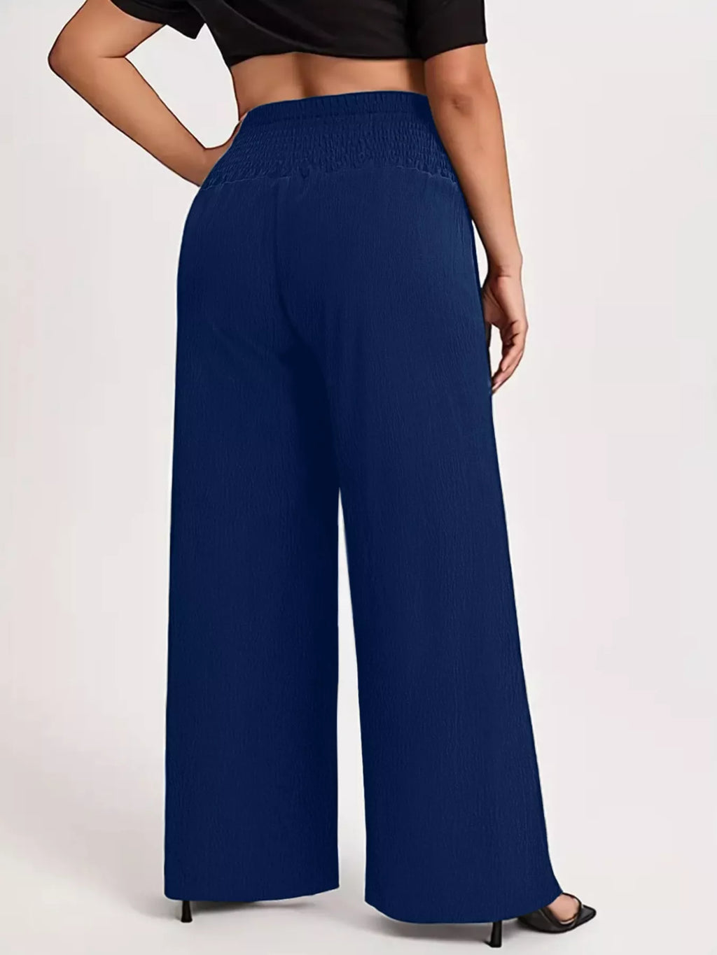 Plus Size High Waist Wide Leg Smocked Waist Pants - Draped in Grace