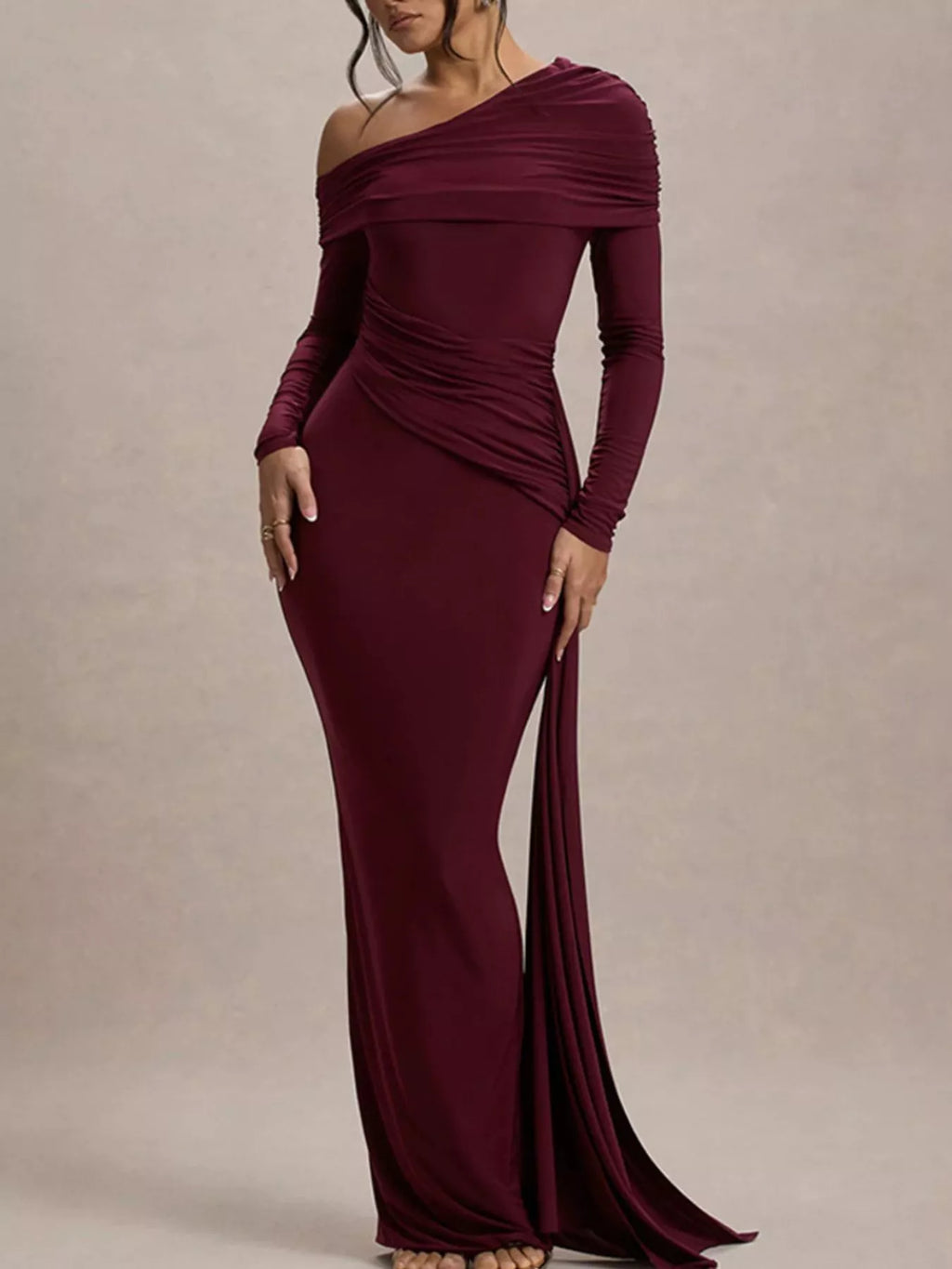 One-Shoulder Ruched Maxi Dress - Draped in Grace