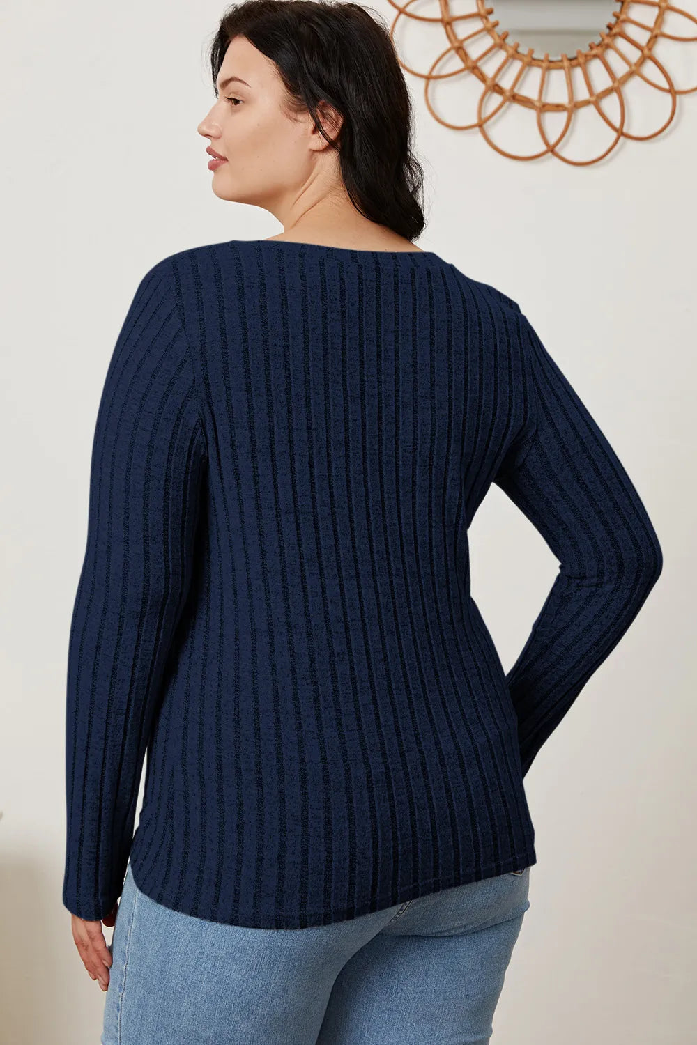 Basic Bae Full Size Ribbed V-Neck Long Sleeve T-Shirt - Draped in Grace