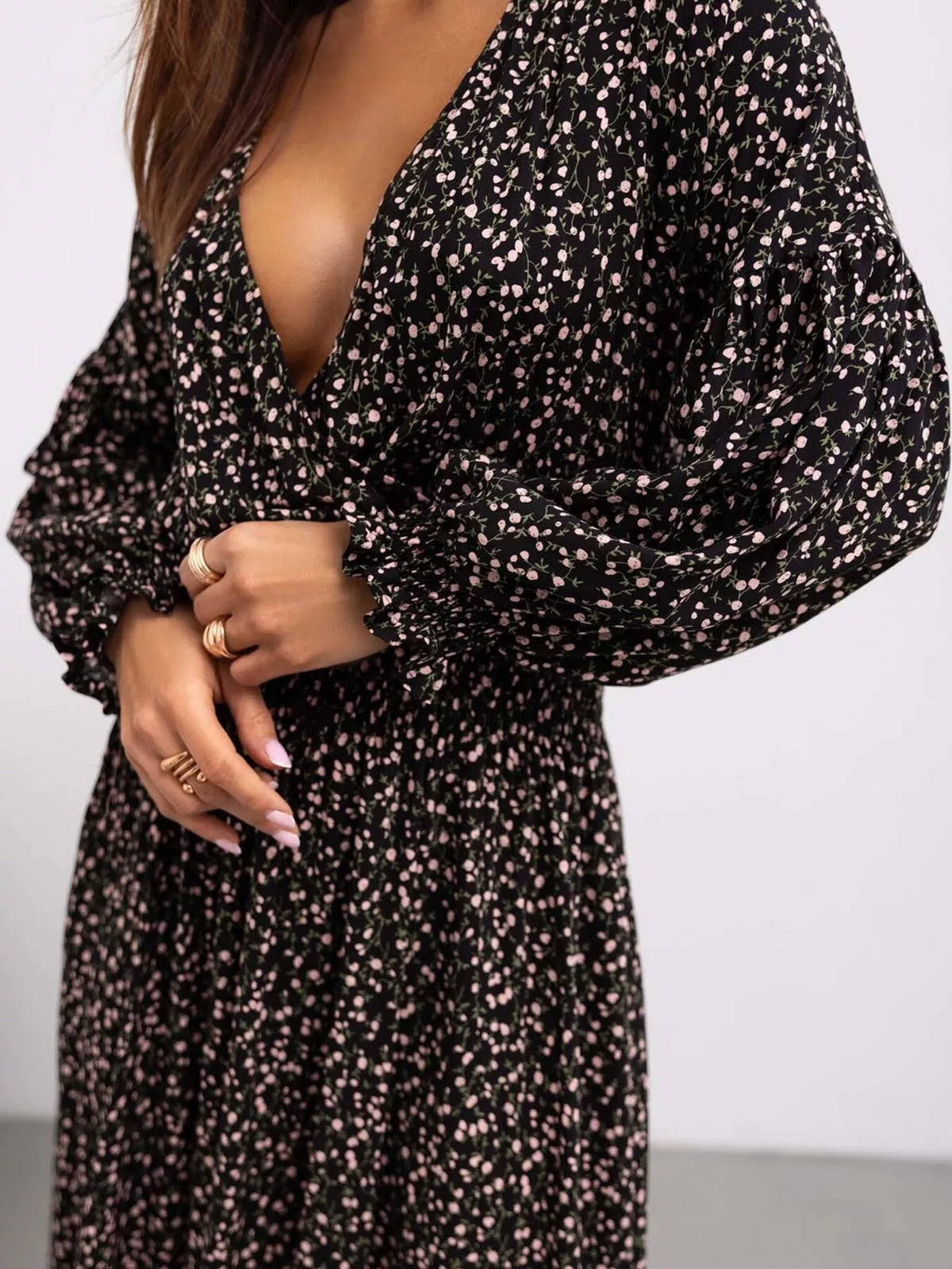 Bohemian Printed Maxi Dress with Plunging Neckline - Draped in Grace